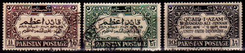 PAKISTAN 1949, 11 Sept. 1st ANNIV DEATH MUHAMMAD ALI JINNAH, set, UH. CV+/- R 180.00 view scans