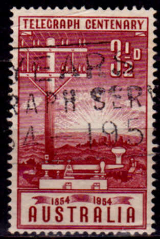 AUSTRALIA 1954, 7 April. 100th ANNIV TELEGRAPH, single, UH, CV+/- R 5.00 view scans