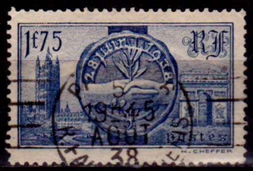 FRANCE 1938, 19 July. ROYAL VISIT KGVI AND QE, single, UH. CV +/-R  10.00 view scans