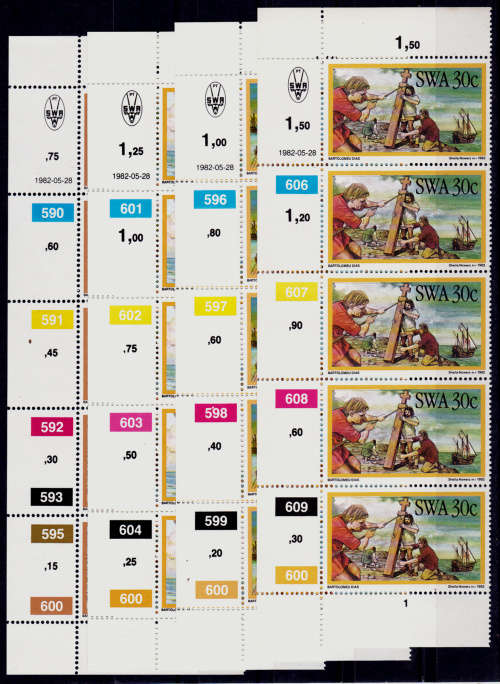 SWA 1982, 28 May. DISCOVERERS OF SWA, set controls, MNH, CV R 50.00 view scans