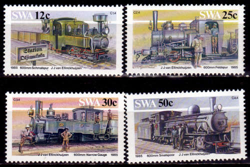 SWA 1985, 2 Aug. NARROW-GAUGE RAILWAY LOCOMOTIVES, set, MNH, CV R 20.00 view scans