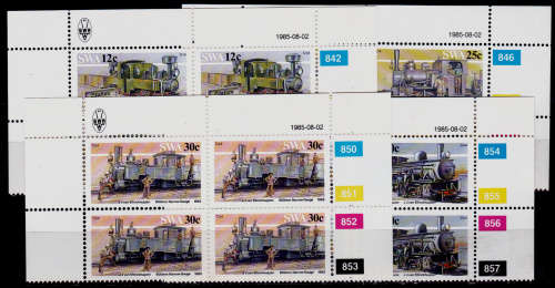 SWA 1985, 2 Aug. NARROW-GAUGE RAILWAY LOCOMOTIVES, set controls, MNH, CV R 80.00 view scans