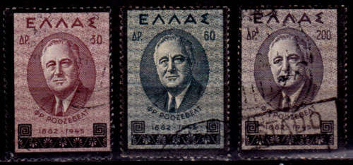 GREECE 1945, 21 Dec. MEMORIAL OF PRES ROOSEVELT, set, UH, CV+/- R 20.00, view scans