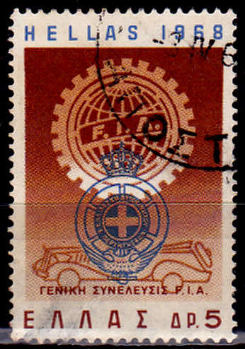 GREECE 1968, 29 March. INTERNATIONAL AUTOMOBILE SOC, single, UH, CV+/- R 10.00, view scans