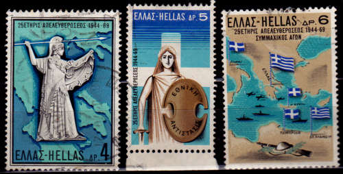 GREECE 1969, 12 Oct. 25th ANNIV OF LIBERATION, set, UH, CV+/- R 35.00, view scans