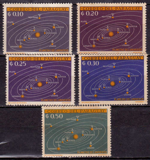 PARAGUAY 1962, 17 Dec. SOLAR SYSTEM, set, MNH, CV +/-R 25.00 view scans