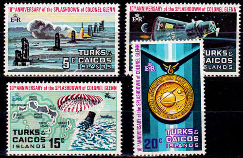 TURKS AND CAICOS 1972, 21 Feb. 10th ANNIV COL GLENN`S SPLASHDOWN, set, MNH, CV +/-R 20.00 view scans