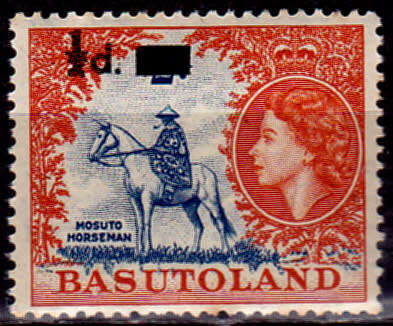 BASUTOLAND 1954, 1 Aug. SACC no 45 SURCHARGED, single, MH, CV R 7.00 view scans