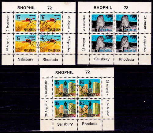 RHODESIA 1972, 28 Aug.`RHOPHIL 72` STAMP EXHIBITION, IMPERF TOP, set, CTO, CV R ??, view scans