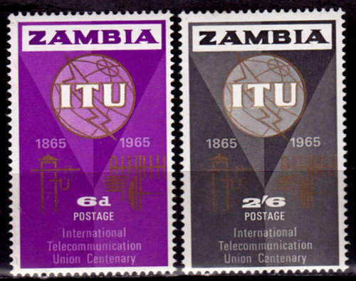 ZAMBIA 1965, 26 July. 100th ANNIV OF THE ITU, set, MNH, CV+/- R 25.00, view scans