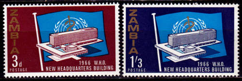 ZAMBIA 1966, 18 May. INAUGURATION of WHO HQ - GENEVA, set, MNH, CV+/-R 15.00, view scans