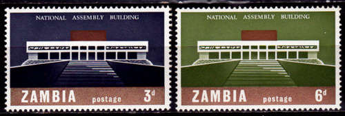 ZAMBIA 1967, 2 May. NATIONAL ASSEMBLY BUILDING, set, MNH, CV+/-R 10.00, view scans
