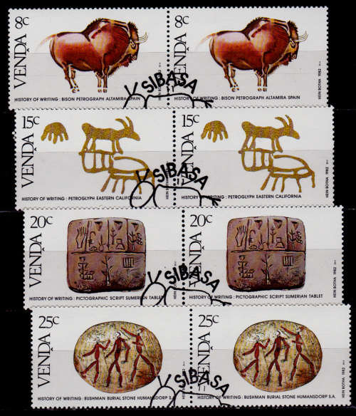 VENDA 1982, 15 June. HISTORY of WRITING (1st ISSUE), set pairs, CTO, CV R ?? view scans
