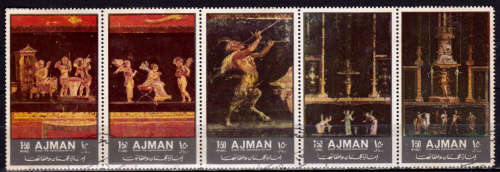AJMAN 1972, PAINTINGS FROM HOUSE OF VETTII, POMPEII , strip, UH, CV +/-R 90.00 view scans