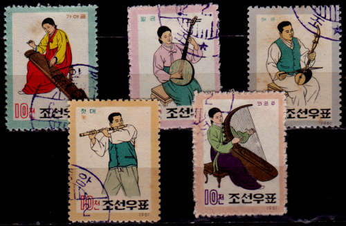 NORTH KOREA 1962, 2 Feb. FOLK MUSICAL INSTRUMENTS, set, UH, CV +/-R 25.00 view scans