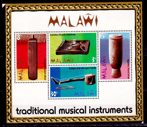 MALAWI 1973, 8 Aug. MUSICAL INSTRUMENTS, minisheet, MNH, CV +/-R 80.00 view scans