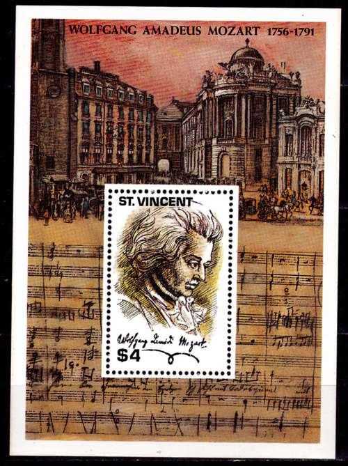 ST VINCENT 1991, 18 Nov. 200th ANNIV DEATH MOZART, m/sheet, MNH, CV +/- R 90.00, view scans