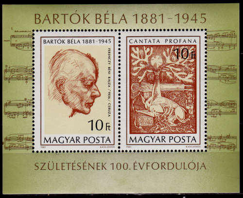 HUNGARY 1981, 25 March. 100th ANNIV BIRTH B BARTOK, m/sheet, MNH, CV +/-R 90.00 view scans
