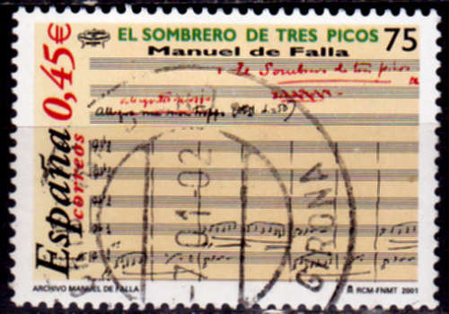 SPAIN 2001, 14 Nov. 125th ANNIV BIRTH MANUEL DE FALLA, single, UH, CV+/-R 10.00 view scans