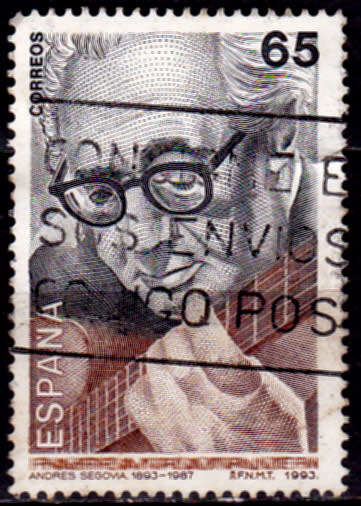 SPAIN 1993, 19 Feb. 100th ANNIV DEATH ANDRES SEGOVIA, single, UH, CV+/-R 5.00 view scans