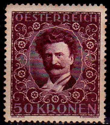 AUSTRIA 1922, 24 April. AUSTRIA COMPOSERS - JOHANN STRAUSS, single, MH, CV +/-R 95.00 view scans