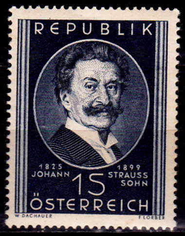 AUSTRIA 1949, 3 June. 50th ANNIV DEATH JOHANN STRAUSS, single, MH, CV +/-R 60.00 view scans
