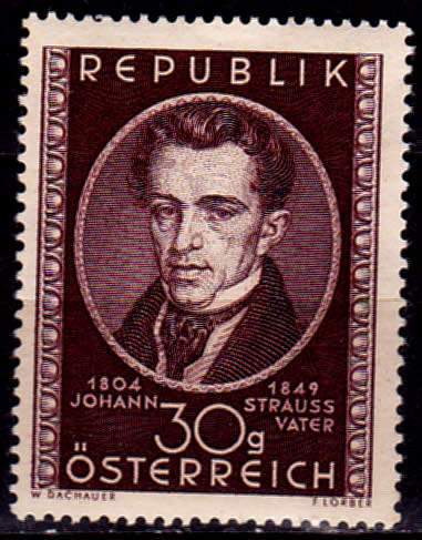 AUSTRIA 1949, 24 Sept. 100th ANNIV DEATH JOHANN STRAUSS, single, MH, CV +/-R 30.00 view scans