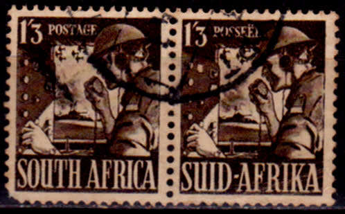 UNION OF SA 1943, 2 Jan. OLIVE-BROWN SIGNALLER, single pair, UH, CV R 200.00 view scans