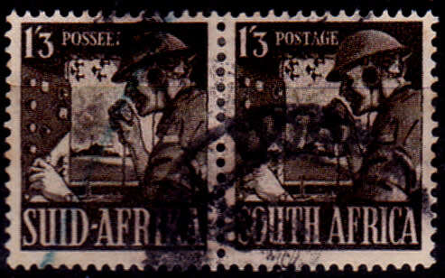 UNION OF SA 1943, 2 Jan. BLACKISH-BROWN SIGNALLER, single pair, UH, CV R 90.00 view scans