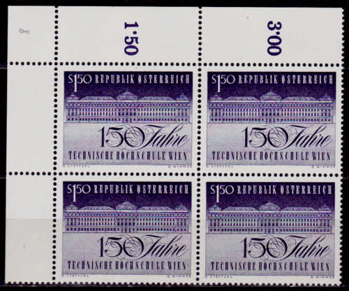 AUSTRIA 1965, 8 Nov. 150th ANNIV TECHNICAL UNIV VIENNA, single block, MNH, CV +/-R 25.00 view scans