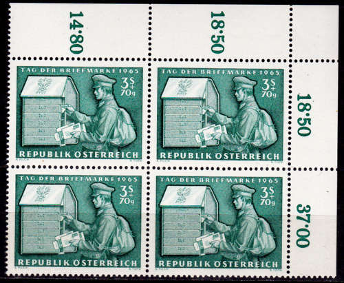 AUSTRIA 1965, 3 Dec. DAY OF THE STAMP, single block, MNH, CV +/-R 45.00 view scans