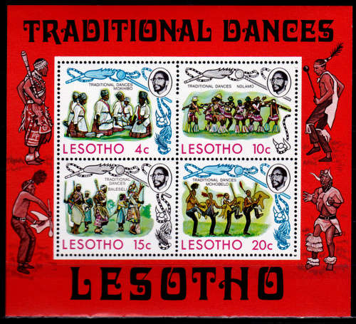 LESOTHO 1975, 17 Dec. TRADITIONAL DANCES, minisheet, MNH, CV +/- R 90.00 view scans