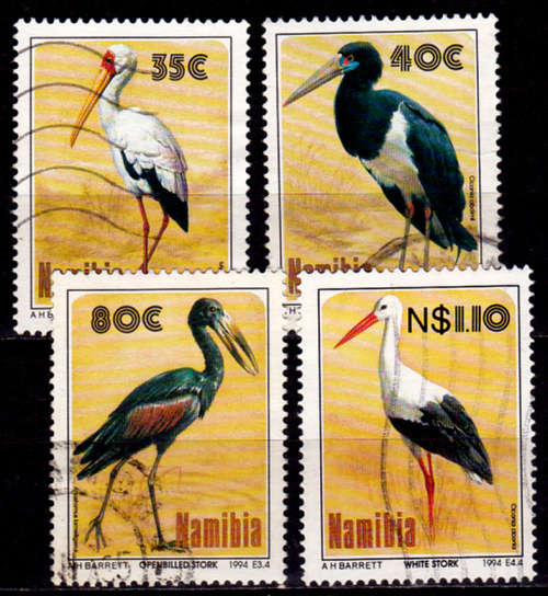 NAMIBIA 1994, 3 June. STORKS, BIRDS OF THE ETOSHA, set, UNH, CV R 14.50 view scans