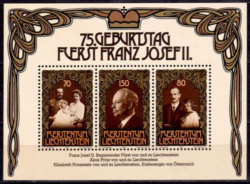 LIECHTENSTEIN 1981, 9 June. 75th ANNIV BIRTH PRINCE F JOSEPH II, m/s, MNH, CV +/-R 60.00 view scans