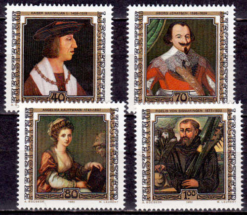 LIECHTENSTEIN 1982, 6 Dec. PAINTINGS OF FAMOUS GUESTS, set, MNH, CV +/-R 60.00 view scans