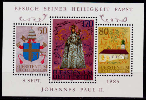 LIECHTENSTEIN 1985, 2 Sept. VISIT OF POPE JOHN PAUL II, m,s, MNH, CV +/-R 50.00 view scans