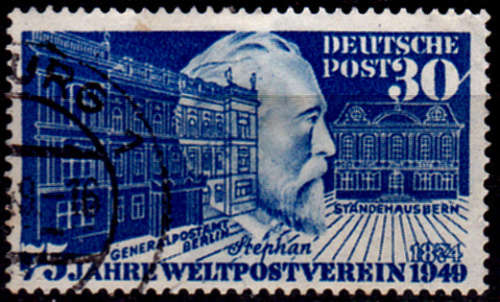 GERMANY 1949, 9 Oct. 75th ANNIV UPU, single, UH CV +/-R 1,040.00 view scans