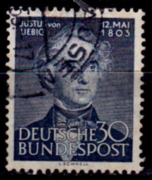 GERMANY 1953, 12 May. 150th ANNIV BIRTH J LIEBIG, single, UH CV +/-R 440.00 view scans