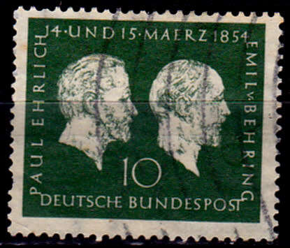 GERMANY 1954, 13 March. PAUL EHRLICH + EV BEHRING, single, UH CV +/-R 120.00 view scans