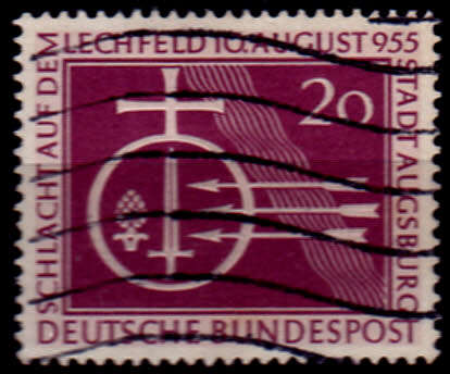 GERMANY 1955, 10 Aug. 1000th ANNIV BATTLE AT LECHFELD, single, UH CV +/-R 110.00 view scans