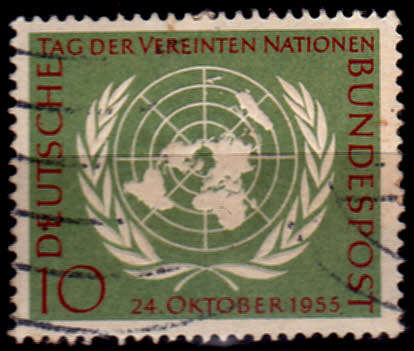 GERMANY 1955, 24 Oct. 10th ANNIV OF UNITED NATIONS, single, UH CV +/-R 110.00 view scans