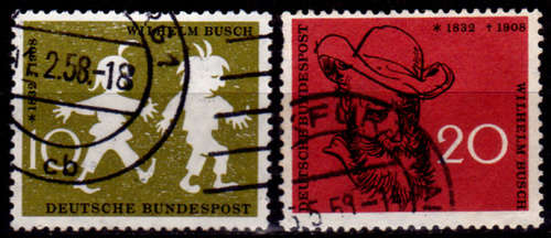 GERMANY 1958, 9 Jan. 50th ANNIV DEATH WILHELM BUSCH, set, UH CV +/-R 20.00 view scans