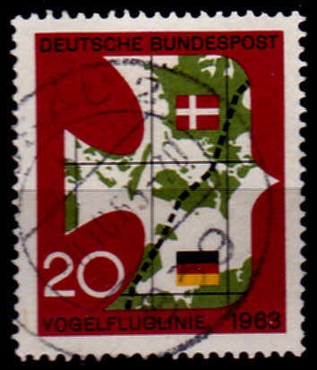 GERMANY 1963, 14 May. OPENING DIRECT LINE TO COPENHAGEN, single, UH, CV +/-R 5.00 view scans