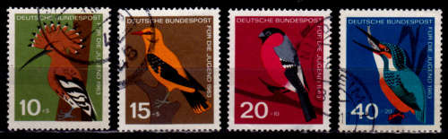 GERMANY 1963, 12 June. YOUTH HOSTEL - BIRDS, set, UH, CV +/-R 100.00 view scans