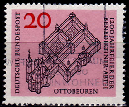 GERMANY 1964, 29 May. 1200th ANNIV BENEDICTINE MONASTERY, single, UH, CV +/-R 5.00 view scans