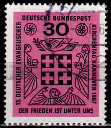 GERMANY 1967, 21 June. 13th ANNIV GERMAN EVANGELICAL DAY, single, UH, CV +/-R 5.00 view scans