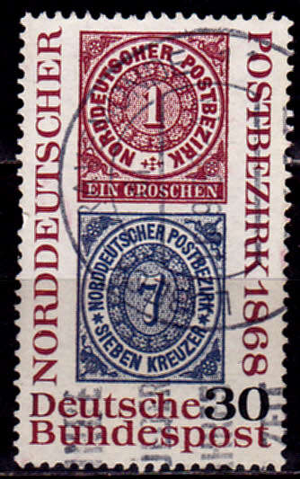 GERMANY 1968, 5 Sept. 100th ANNIV NORDDEUTSCHER POSTBEZIRK, single, UH, CV +/-R 5.00 view scans