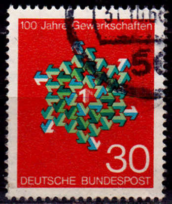 GERMANY 1968, 26 Sept. 100th ANNIV TRADE UNION, single, UH, CV +/-R 5.00 view scans
