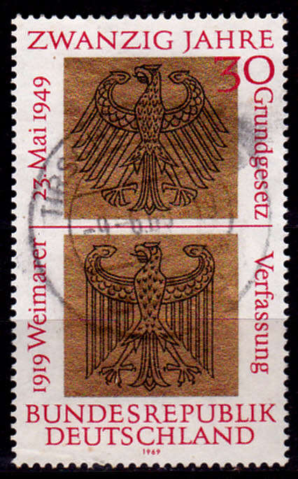 GERMANY 1969, 23 May. 20th ANNIV FEDERAL REPUBLIC, single, UH, CV +/-R 5.00 view scans