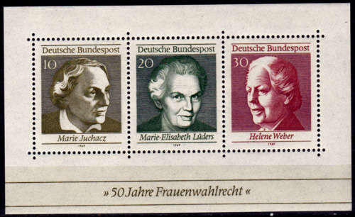 GERMANY 1969, 11 Aug. 50th ANNIV WOMENS RIGHT OF VOTING, m/sheet, MNH, CV +/-R 20.00 view scans